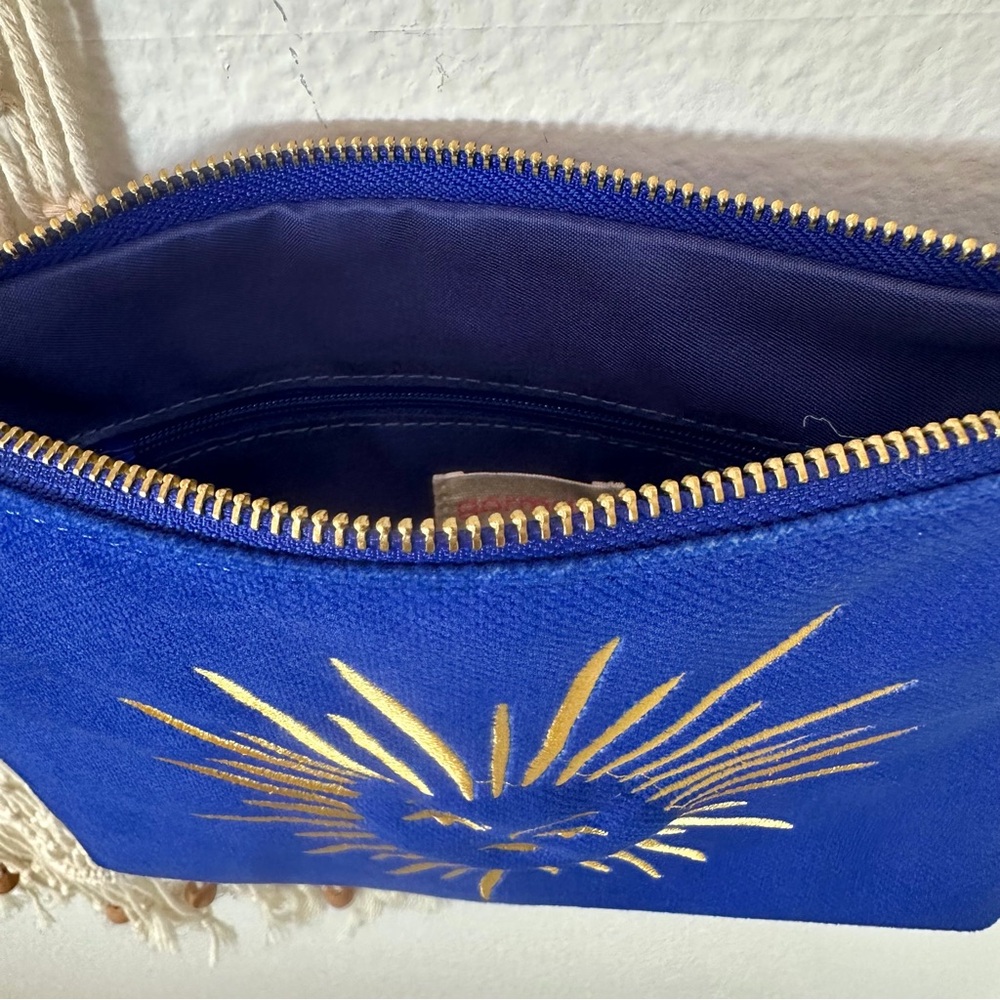 🌞 SUN 🌞 Blue Canvas Crossbody Bag with Gold Sun Embroidery Gorman Australia - Picture 6 of 10